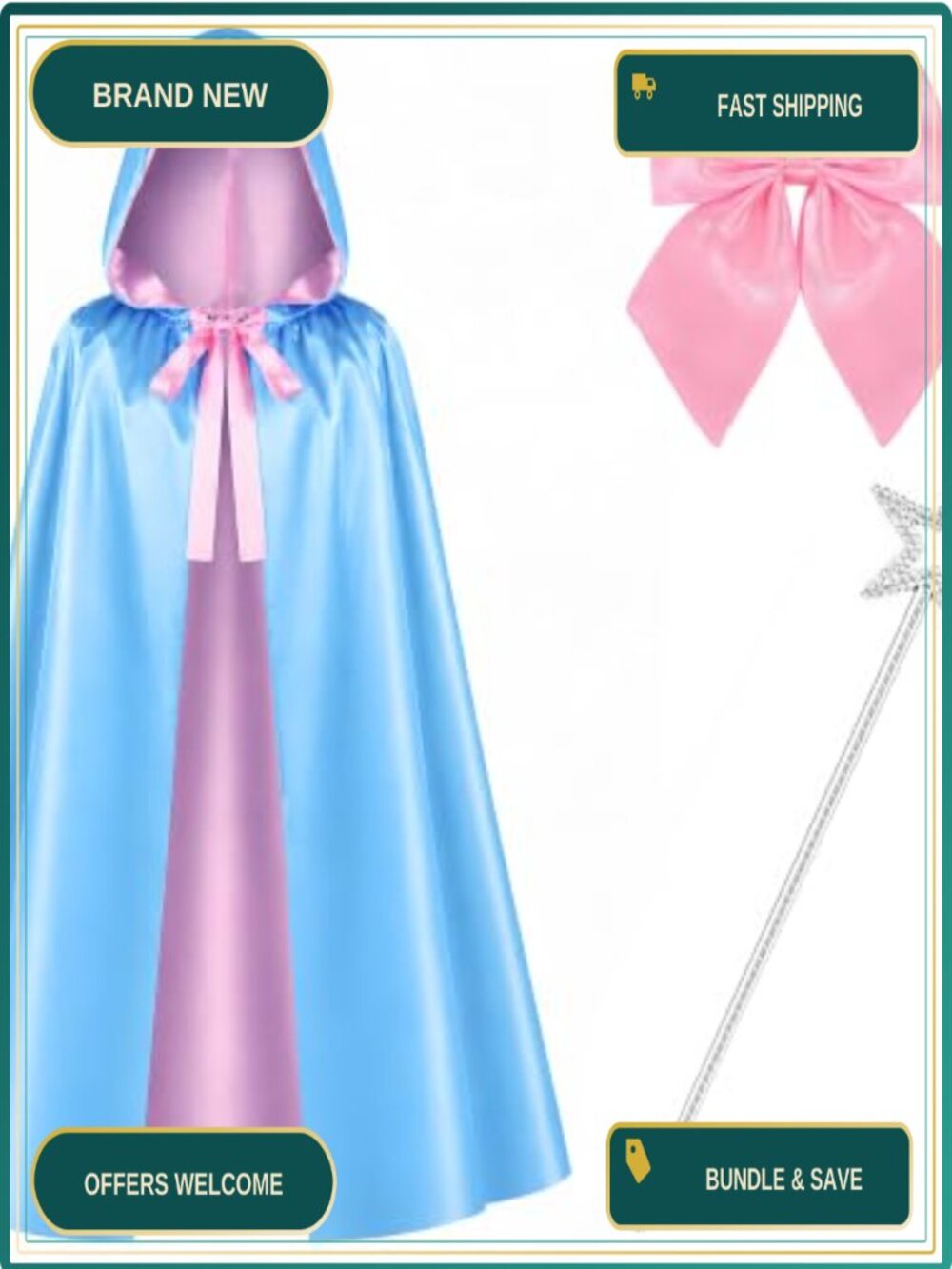 Fairy Costume Set Hooded Cloak Bow Tie Wand Halloween Women